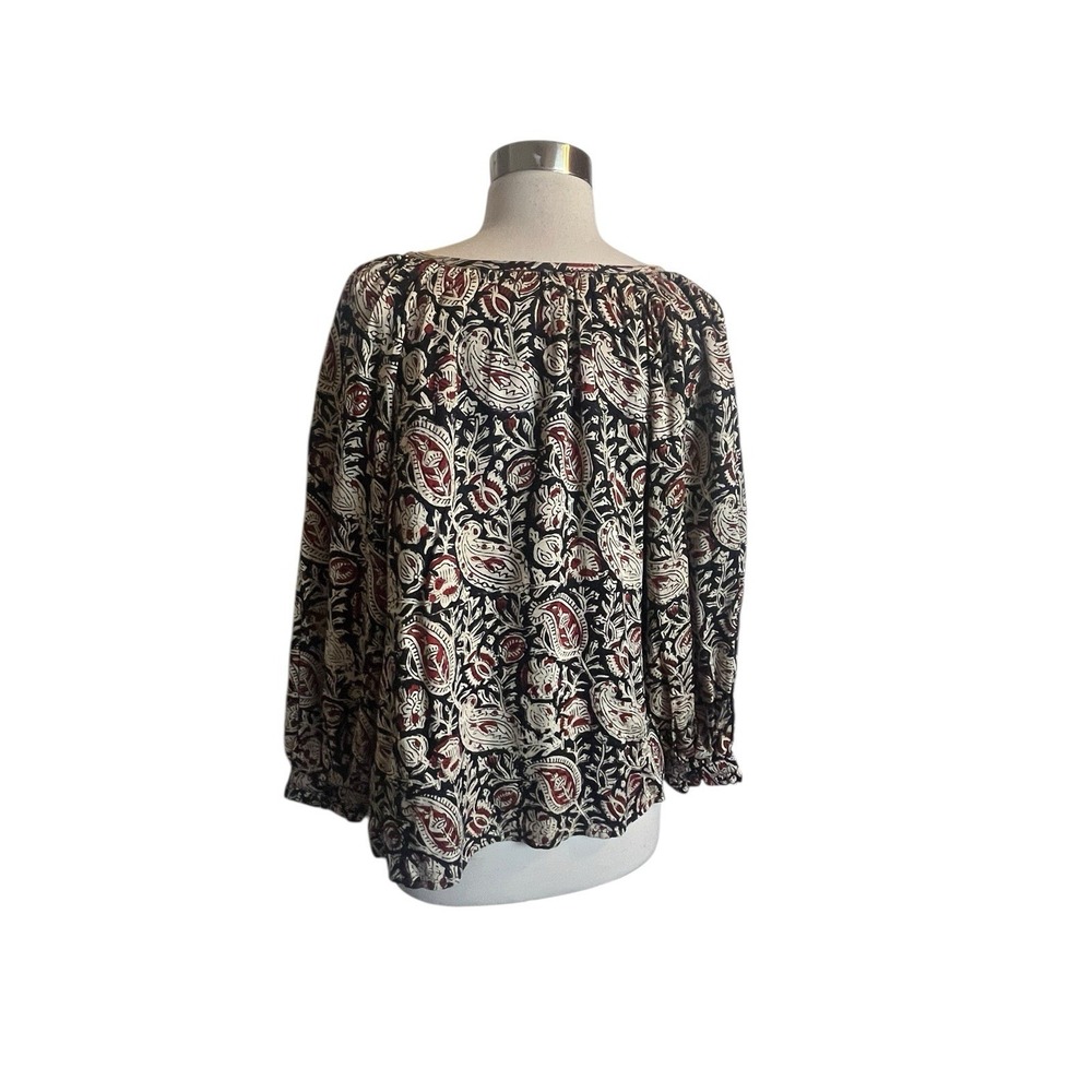 INDIA COLLECTION EMERSON FRY Lucy 2 Top Small Paisley Black Clay Peasant Blouse - Picture 5 of 6